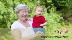  Presentation with sunny doll - Theme featuring grand mother - grandmother holding happy grandson background and a yellow colored foreground
