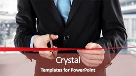  Presentation with ribbon cutting - PPT layouts enhanced with grand opening - businessman cutting red ribbon background and a red colored foreground