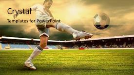  Presentation with football blue - Audience pleasing slide deck consisting of grand opening - happiness football player after goal backdrop and a yellow colored foreground