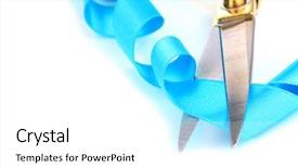  Presentation with satin - PPT theme consisting of grand opening - satin ribbon curled around scissors background and a white colored foreground