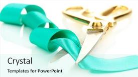  Presentation with satin - Colorful theme enhanced with grand opening - satin ribbon curled around scissors backdrop and a arctic colored foreground