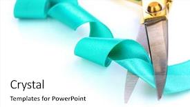  Presentation with satin - Presentation featuring grand opening - satin ribbon curled around scissors background and a white colored foreground