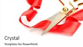  Presentation with satin - Presentation enhanced with grand opening - satin ribbon curled around scissors background and a white colored foreground