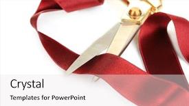  Presentation with satin - Slides featuring grand opening - satin ribbon curled around scissors background and a white colored foreground