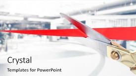  Presentation with ribbon cutting grand opening - Beautiful slide set featuring grand opening - scissors cutting red ribbon close backdrop and a white colored foreground