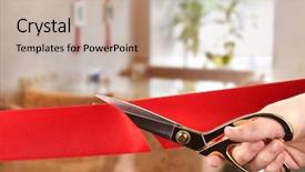  Presentation with ribbon cutting grand opening - Slides consisting of grand opening cutting red ribbon background and a soft green colored foreground