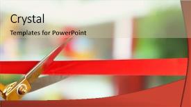 Presentation with ribbon cutting - Presentation design having grand opening cutting red ribbon background and a soft green colored foreground