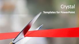  Presentation with ribbon cutting - Slide deck having grand opening cutting red ribbon background and a gray colored foreground