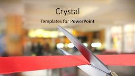  Presentation with ribbon cutting grand opening - Slides having grand opening cutting red ribbon background and a soft green colored foreground