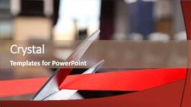  Presentation with ribbon cutting grand opening - Colorful slide deck enhanced with grand opening cutting red ribbon backdrop and a coral colored foreground