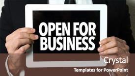  Presentation with confirmation business - Beautiful theme featuring grand opening invitation - open for business backdrop and a tawny brown colored foreground