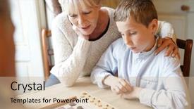  Presentation with parents - Beautiful slide set featuring grand-parents with grandkids playing backdrop and a soft green colored foreground