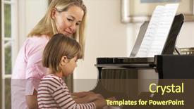  Presentation with online music lesson piano - Audience pleasing PPT theme consisting of two pianos - young girl playing piano backdrop and a tawny brown colored foreground