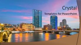  Presentation with dusk - Beautiful PPT theme featuring grand rapids michigan usa downtown backdrop and a teal colored foreground