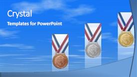  Presentation with red gold white - PPT theme enhanced with grand slam - gold silver bronze medals background and a cobalt blue colored foreground