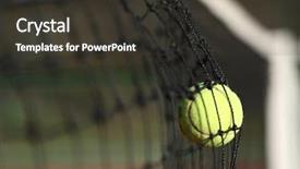  Presentation with tennis ball in the corner - Theme with grand slam - tennis ball in the net background and a dark gray colored foreground