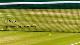  Presentation with court - Slide set featuring grand slam - tennis ball on a lawn background and a gold colored foreground
