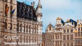 Presentation with brussels - Audience pleasing theme consisting of grand-square-in-brussels-city backdrop and a coral colored foreground