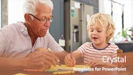  Presentation with electrical vehicles family - Theme having grandad and grandson drawing together background and a coral colored foreground