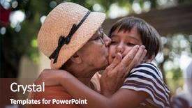  Presentation with christening for boy - Audience pleasing slide set consisting of grandchild - grandmother hugging little boy backdrop and a tawny brown colored foreground