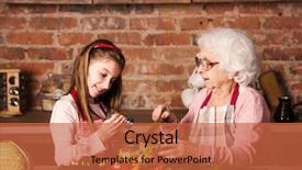  Presentation with salad - Slide deck with grandchild girl helps her granny background and a red colored foreground