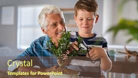  Presentation with home gardening - Beautiful presentation theme featuring grandchild-learning-gardening-and-plant backdrop and a tawny brown colored foreground