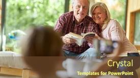  Presentation with grandparents - PPT layouts having grandchild-photographed-his-grandparents background and a tawny brown colored foreground
