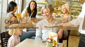  Presentation with order - Cool new PPT layouts with grandchild waiting cake order cafe backdrop and a coral colored foreground