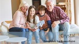  Presentation with grandparents - PPT theme consisting of grandchildren-and-grandparents-take background and a light blue colored foreground