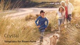  Presentation with sand dunes - Slide set featuring grandchildren-and-pet-dog-exploring background and a coral colored foreground