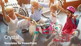  Presentation with happy new year 2022 - Slide set with grandchildren buying new bicycle top background and a gray colored foreground