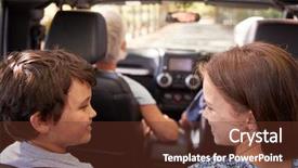  Presentation with grandparents - Presentation theme with grandchildren driving in open top background and a tawny brown colored foreground