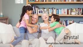  Presentation with grandparents - Audience pleasing PPT layouts consisting of grandchildren playing with grandparents backdrop and a soft green colored foreground