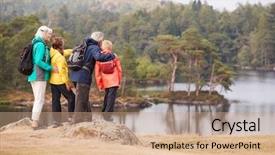  Presentation with 70s - PPT theme consisting of grandchildren standing on a rock background and a coral colored foreground