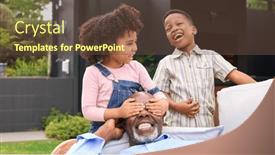  Presentation with home garden - Presentation theme consisting of grandchildren-surprising-grandfather-resting background and a tawny brown colored foreground