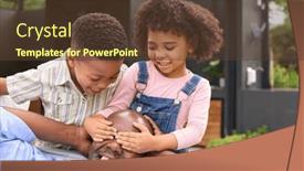  Presentation with home garden - Slide set featuring grandchildren-surprising-grandfather-resting background and a tawny brown colored foreground