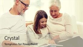  Presentation with memory book - Presentation design consisting of granddaughter and grandmother with book background and a  colored foreground