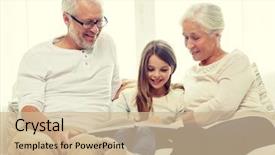  Presentation with generation - PPT theme having granddaughter and grandmother with book background and a soft green colored foreground