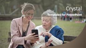  Presentation with smartphone - Presentation design featuring granddaughter-explains-to-grandmother background and a dark gray colored foreground