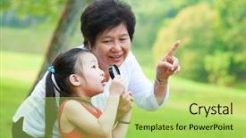  Presentation with nature - Colorful PPT theme enhanced with granddaughter exploring nature by magnifier backdrop and a yellow colored foreground