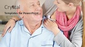  Presentation with grandfather - Colorful PPT theme enhanced with granddaughter-looks-after-her-demented backdrop and a coral colored foreground