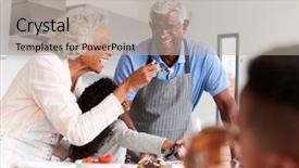  Presentation with grandparents - Cool new slide set with granddaughter making pancakes together backdrop and a light gray colored foreground