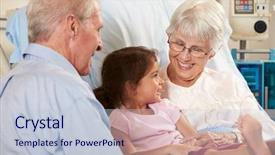  Presentation with moving patient to hospital bed - PPT layouts featuring granddaughter visiting grandmother in hospital background and a lemonade colored foreground