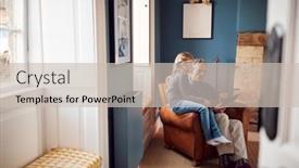  Presentation with grandfather - PPT theme enhanced with granddaughter-with-grandfather-in-chair background and a soft green colored foreground