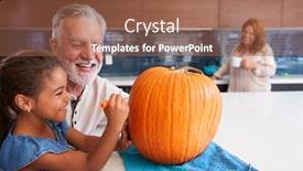  Presentation with grandparents - Amazing slides having granddaughter-with-grandparents-carving-halloween backdrop and a tawny brown colored foreground