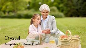  Presentation with technology - Slides enhanced with granddaughter with smartphone having picnic background and a yellow colored foreground