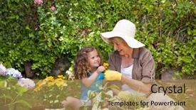  Presentation with can i design a garden - Presentation theme with granddaughter working in the garden background and a coral colored foreground