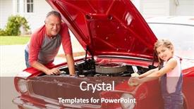  Presentation with classic car - PPT theme consisting of granddaughter working on classic car background and a tawny brown colored foreground