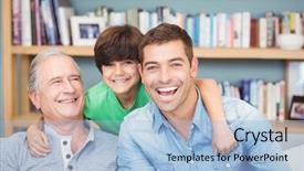  Presentation with multi - Slide set consisting of grandfather - portrait of happy multi genration background and a light blue colored foreground