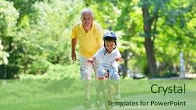  Presentation with grandfather - Audience pleasing presentation design consisting of grandfather and child have fun backdrop and a seafoam green colored foreground